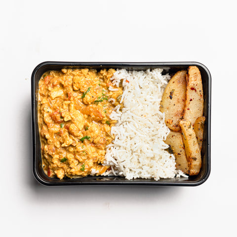 Chicken Kheema Curry with Potato Wedges & Basmati Rice