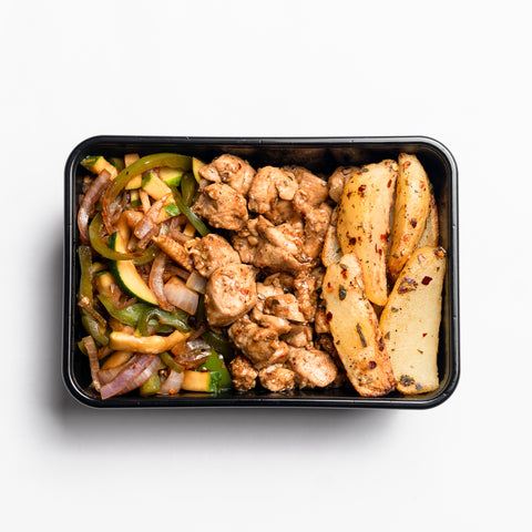 BBQ Chicken with Pan Tossed Vegetables & Potato Wedges