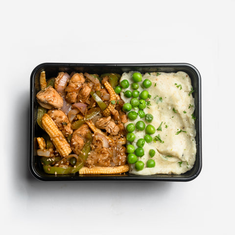Honey Garlic Chicken with Potato Mash & Peas