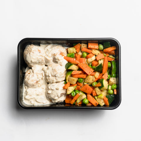 Chicken Meatballs with Creamy Mushroom and Vegetables