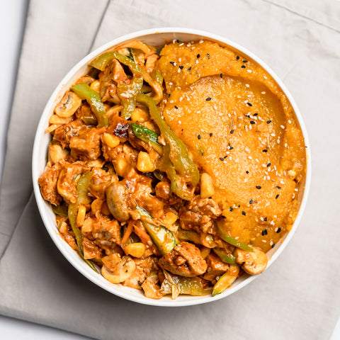Chicken Marinara with Sautéed Mushroom & Pumpkin Mash