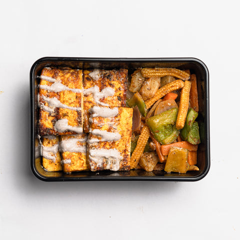 Paneer Tikka with Roasted Vegetables & Cashew Sauce