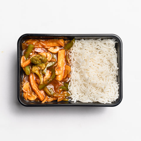 Chilli Babycorn & Mushroom Curry with Basmati Rice