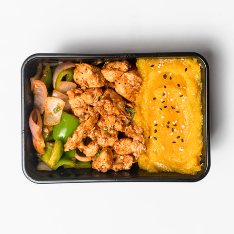 Chilli Chicken with Green Vegetables & Pumpkin Mash