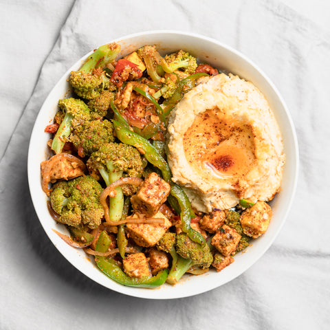 Paneer & Broccoli Tandoori with Garlic Hummus