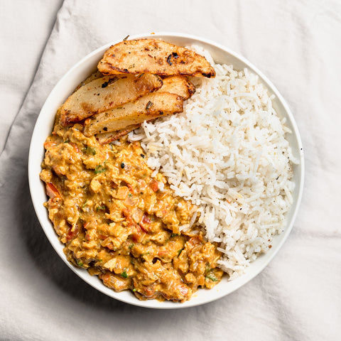 Chicken Kheema Curry with Potato Wedges & Basmati Rice