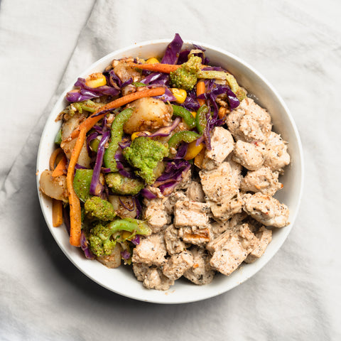 Pepper Cashew Chicken with Roasted Potatoes & Broccoli