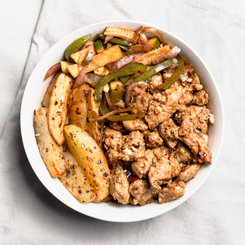BBQ Chicken with Pan Tossed Vegetables & Potato Wedges