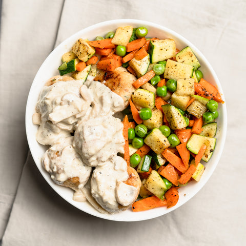 Chicken Meatballs with Creamy Mushroom & Vegetables