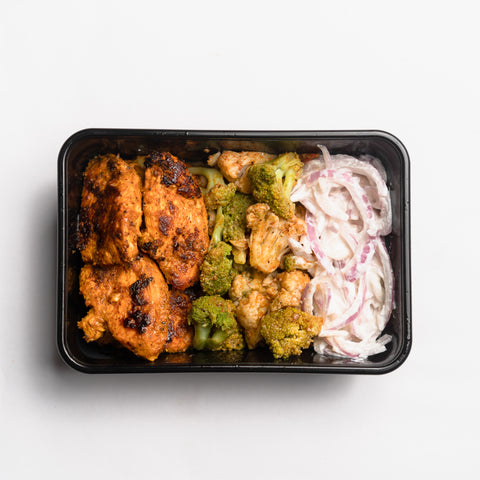 Tandoori Chicken With Spicy Vegetables & Raitha
