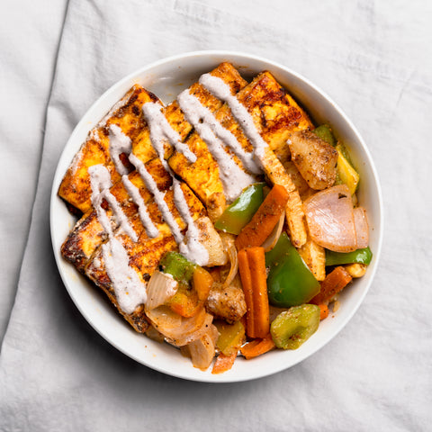 Paneer Tikka with Roasted Vegetables & Cashew Sauce